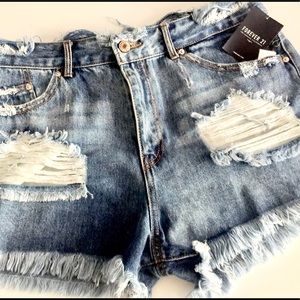 Distressed Fringed Hi Rise Jean Shorts Sz 12
